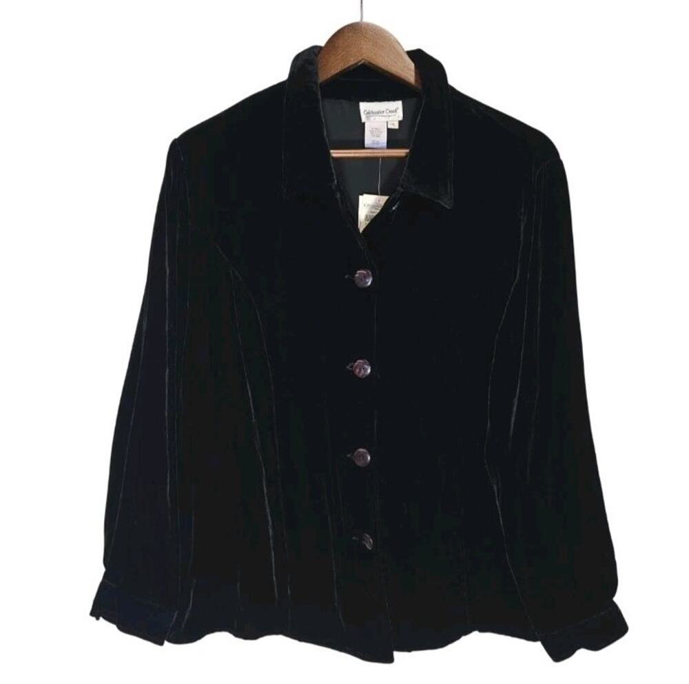 NWT Coldwater Creek Black Velvet A-Line Shirt Jacket PXL Petite 18 Silk Blend